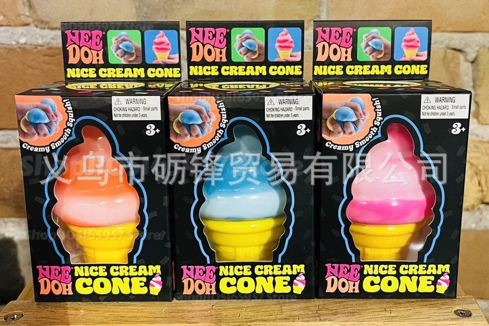 Nee-doh Nice Cream Cone Colorful Ice Cream Shaped  Sensory Stress Reliever Fidget Tool for Anxiety & Focus for Adults & Kids